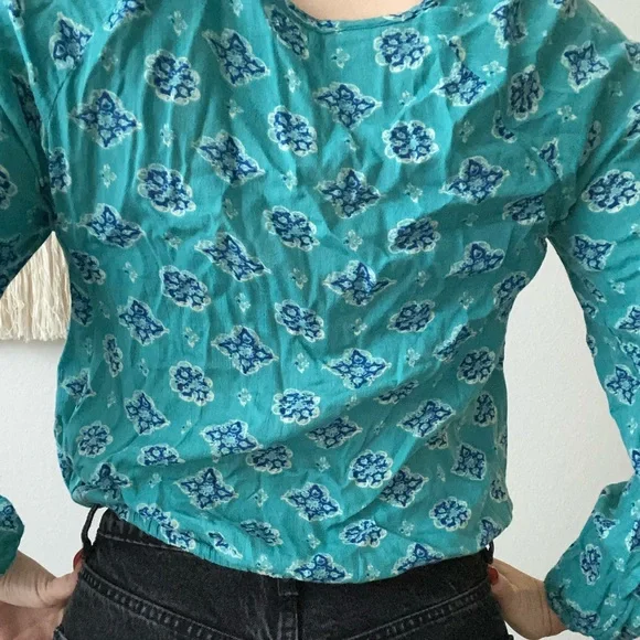 Hollister Teal Patterned Peasant Blouse Boho hippie festival - Picture 3 of 10